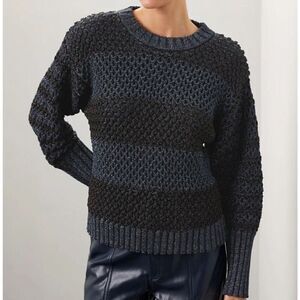 ESTEBAN CORTAZAR Sweater Womens XS Glitter Stripe Crewneck Pullover Blue